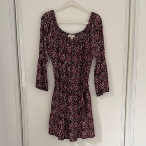 Michael Kors Black and Pink Floral Long Sleeve Dress
